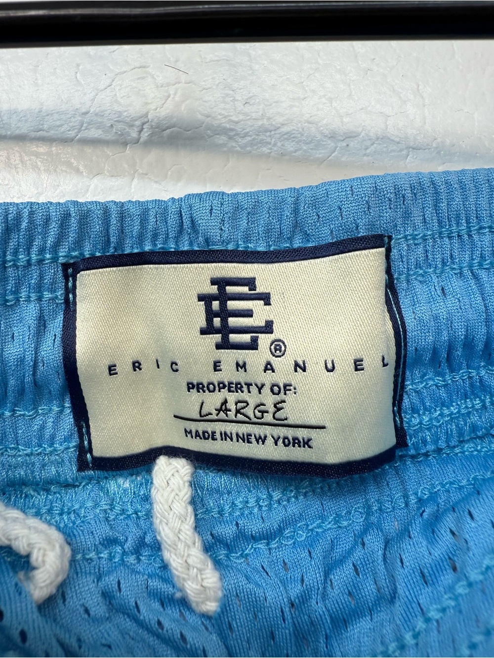 Eric Emanuel Light Blue Mesh Athletic Shorts with Navy Logo - Picture 4 of 6